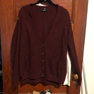 Chunky knit half button burgundy cardigan